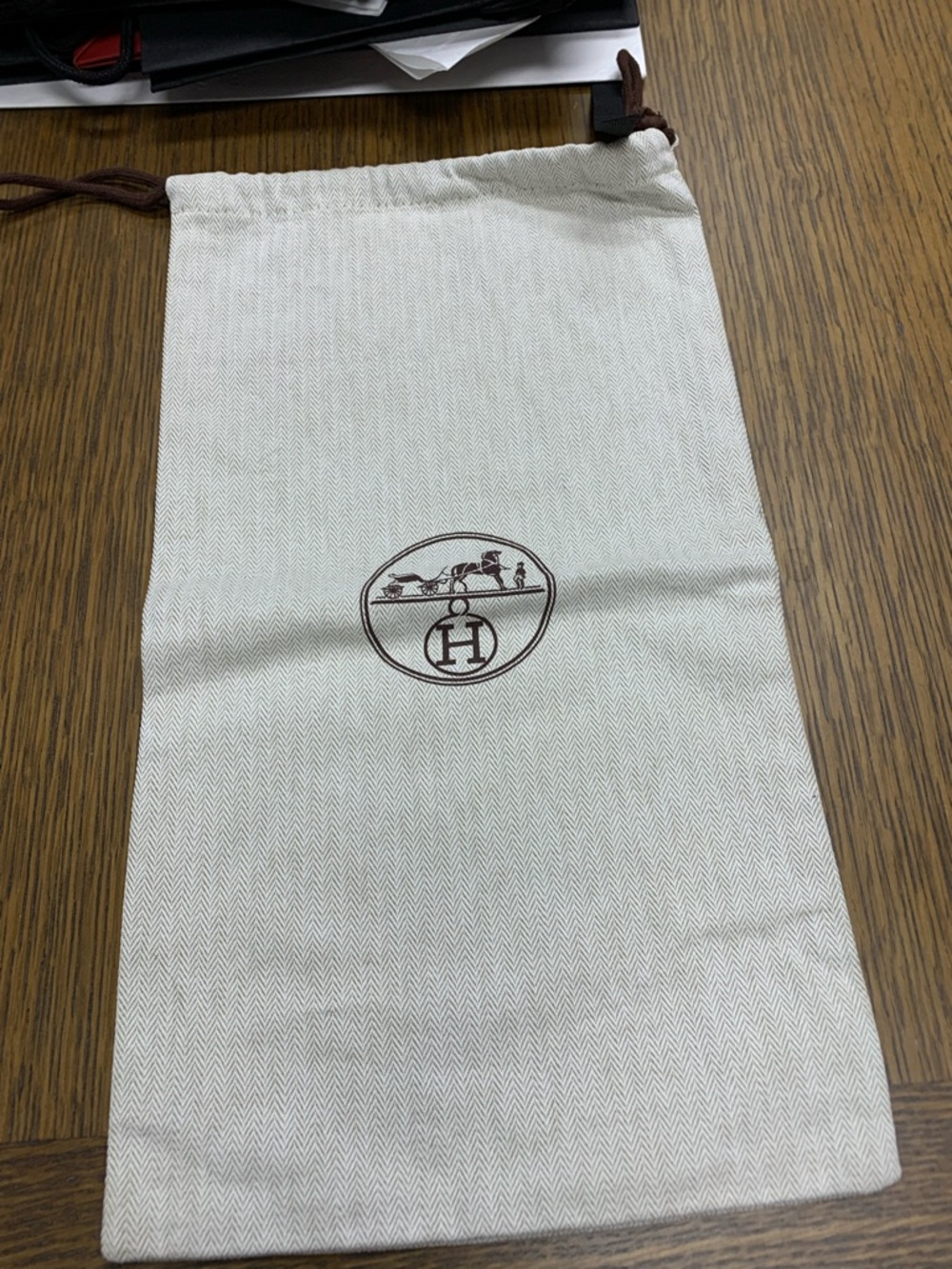 Hermes Cream Drawstring Dust Bag with Brown Logo
